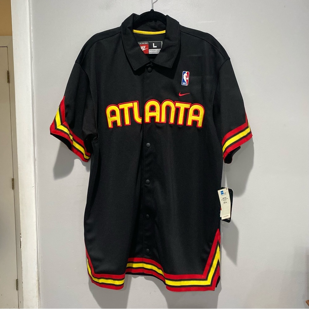 NEW Atlanta Hawks NBA Rewind Nike Black Snap Button Jersey Large